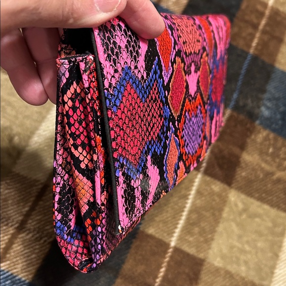Liliana Pink and Blue Snake Print Clutch - Picture 9 of 9